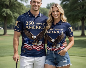 Amerika 250 Poloshirt, Amerikanischer Adler Golf Shirt USA 1776-2026 Passendes Paar Outfit