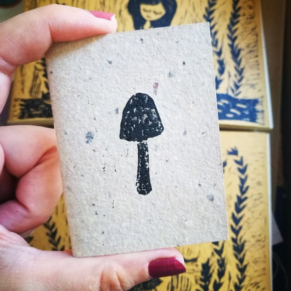 Mushroom Tiny Notebook, Micro journal, recycled notepad, handmade to-do notebook, mini journals, mushroom lovers, hand-printed, pocket size