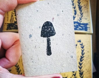 Mushroom Tiny Notebook, Micro journal, recycled notepad, handmade to-do notebook, mini journals, mushroom lovers, hand-printed, pocket size