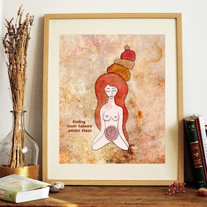 Art Print {Inner Balance}, sacred feminine, self healing, wild woman, divine feminine, self care, whimsical art, wall decor, empowered art