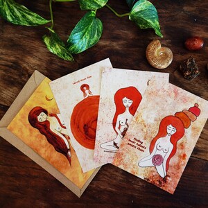 Sacred Feminine Postcards - Watercolor Wild Woman Art, Set of 4