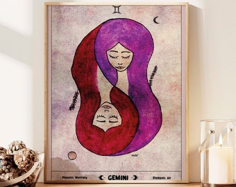 Gemini Astrological Wall Art, Zodiac Wall Art, Gemini Star sign, Astrology Gifts, Horoscope Art Print, Zodiac Prints, Astrology Wall Decor