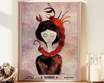 Scorpio Astrological Wall Art, Zodiac Wall Art, Scorpio Star sign, Astrology Gifts, Horoscope Art Print, Astrology Mystical Wall Decor