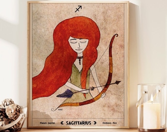 Sagittarius Astrological Wall Art, Zodiac Wall Art, Sagittarius Star sign, Astrology Gifts, Horoscope Art Print, Wanderlust Wall Decor