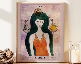Libra Astrological Wall Art, Zodiac Wall Art, Libra Star sign, Astrology Gifts, Horoscope Art Print, Zodiac Prints, Astrology Wall Decor