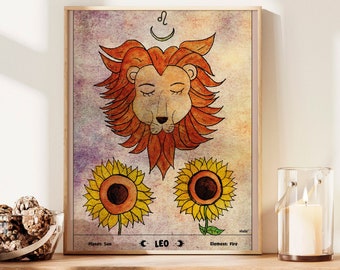 Leo Astrological Wall Art, Zodiac Wall Art, Leo Star sign, Astrology Gifts, Horoscope Art Print, Astrology Wall Decor, Charismatic Fire Sign