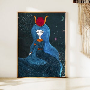 Egyptian Goddess Nut Art Print, Sky Goddess, Spiritual wall art for women, Feminine goddess art, Mystical illustration, Divine Feminine