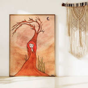 Tree Nymph, Dryad illustration, Mystical Wall art, Goddess art, Tree Goddess, Feminine goddess art, Whimsical art print, Divine feminine