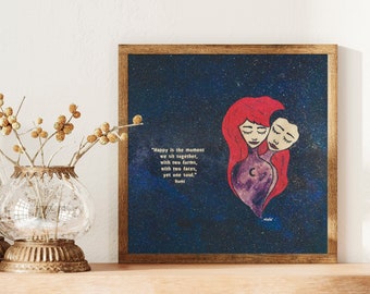 Rumi Poem Art Print, Whimsical Lovers Watercolor, Spiritual Home Decor