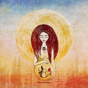 Eileithyia Birth Goddess, Feminine goddess art, Dreads pregnant woman, sacred feminine, pregnancy wall decor, Spiritual wall art for women