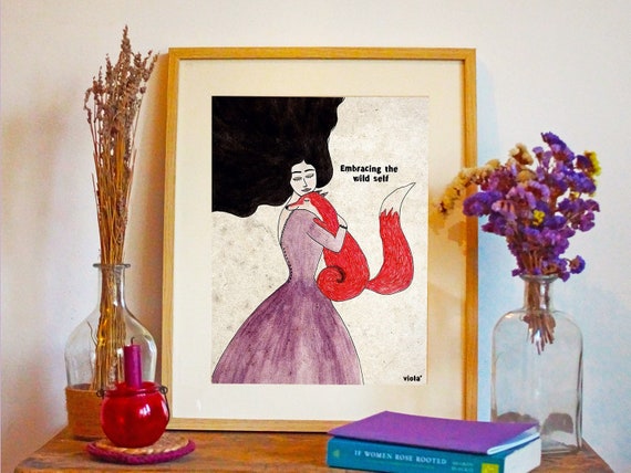 Red Fox Art Print, Wild Woman, Sacred Feminine, Watercolor