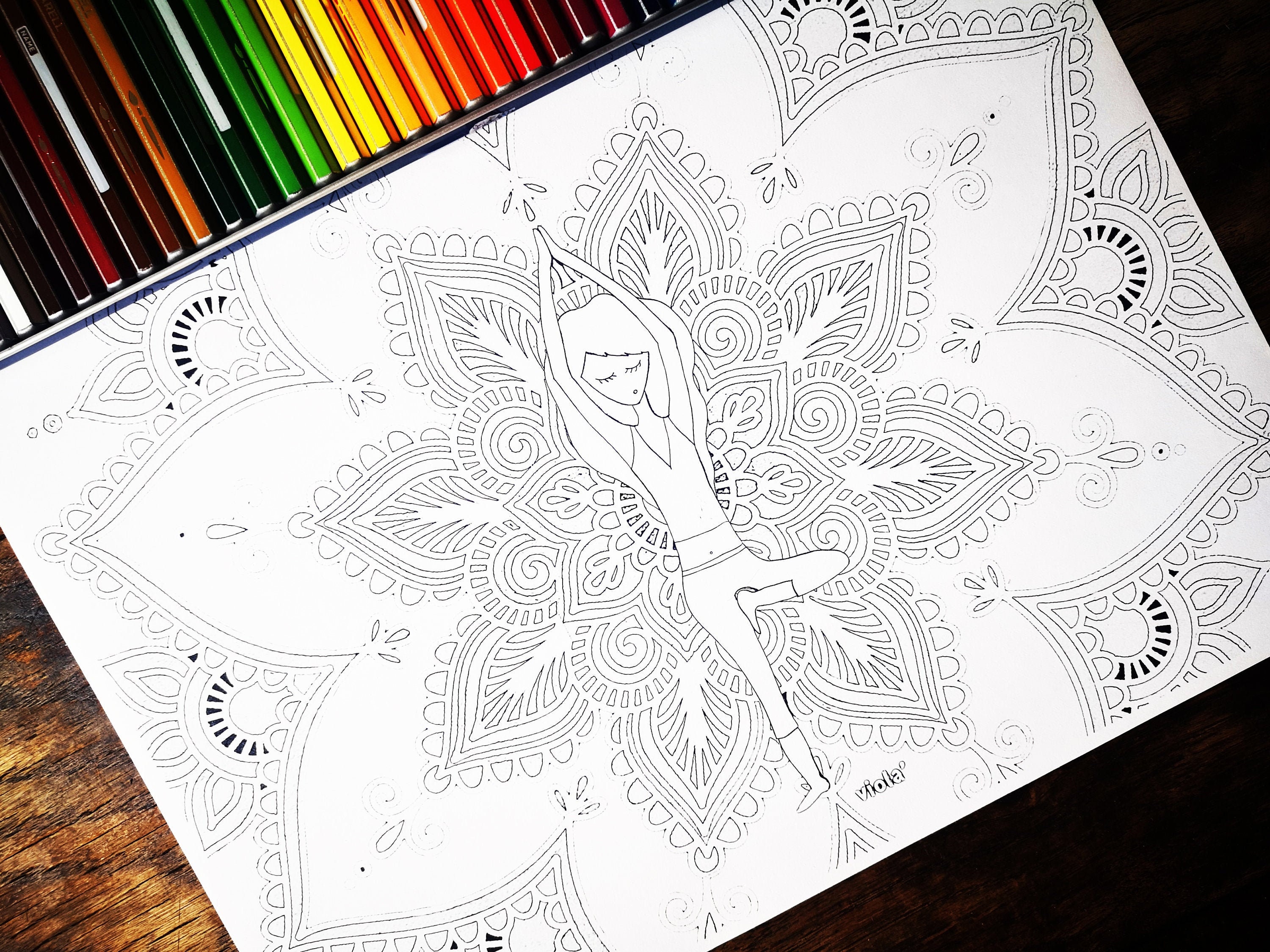 mandala yoga coloring page printable adult and kids etsy