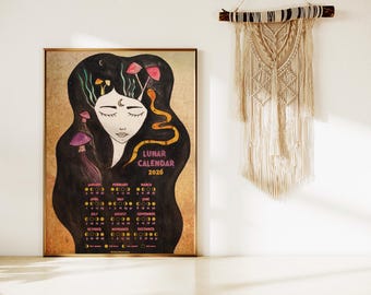 Lunar Calendar 2025, Magical Wall art, Moon phases wall decor, Moon Phase Calendar, Astrology Wall Calendar 2025, Mystical Lunar print