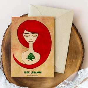 Free Lebanon Postcard, Watercolor Art, Activist Support, Liberation artwork