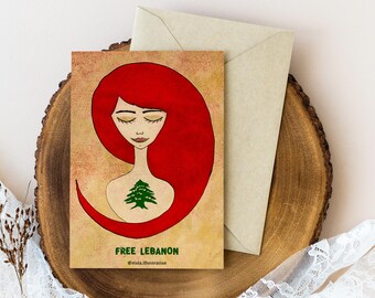Free Lebanon Postcard, Watercolor Art, Activist Support, Liberation artwork