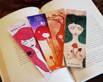 Mushroom Art Bookmarks, Watercolor Illustration, Fungi Lover Gift, Set of 4