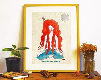 Yoga Art Print, Meditation Room Decor, Spiritual Illustration