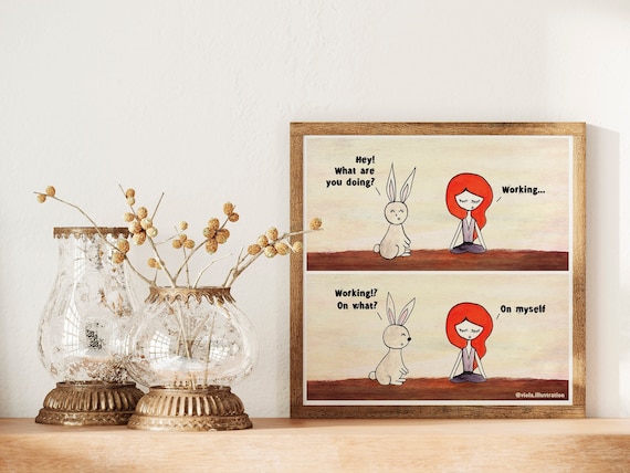 Inner Work Comic Art Print, Yoga Meditation, Self Healing, Mindful Wall Decor, Mindful Yoga Meditation, Inspirational Comic Wall Art