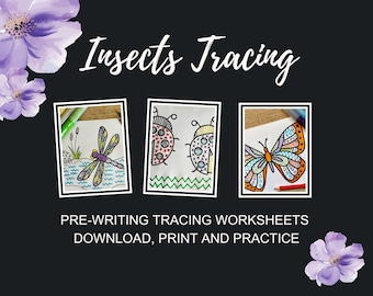 Insects pre-writing tracing worksheets printable