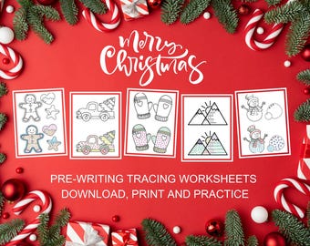 Christmas pre-writing tracing worksheets printable