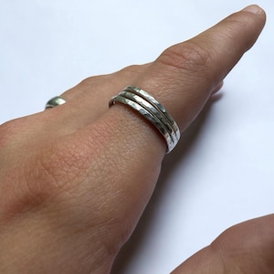 Triple Hammered Sterling Silver Ring | Handmade Stacking Band | Minimalist Textured Ring | Unisex Jewellery