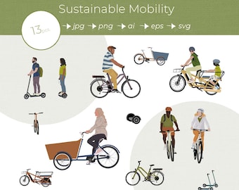 Sustainable Mobility Clipart: Flat Vector Graphics (ai, png, jpg, eps, svg)