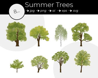 Summer Trees - Flat Vector Graphic Illustration - 8 Clipart Trees - ai, png, jpg, eps, svg