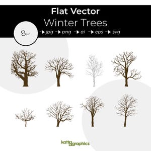 Winterbomen - platte vector grafische illustratie - 8 clipartbomen - ai, png, jpg, eps, svg