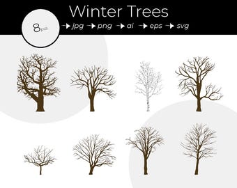 Winter Trees - Flat Vector Graphic Illustration - 8 Clipart Trees - ai, png, jpg, eps, svg
