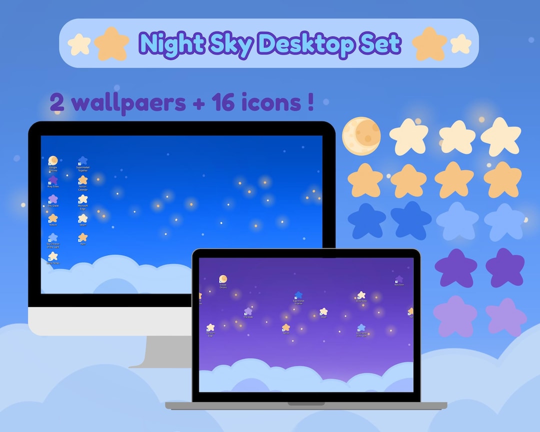 Night Sky Desktop Computer Simple Cute Theme Wallpaper Set - Etsy