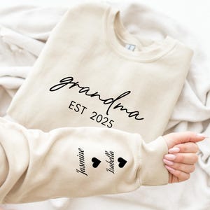 Personalized Grandma Sweatshirt Est Year with Grandkids Names on Sleeve, Mothers Day Gift, Birthday Gift for Grandma, New Grandma Sweater