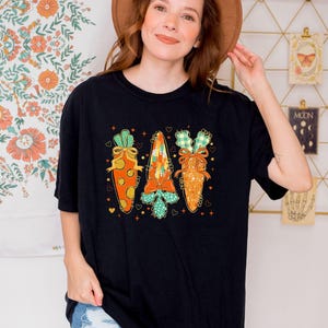 Shirt Happy Easter Carrot, comfortabele kleuren, Paasshirt voor damestuinshirt, shirt lentekonijn, paascadeau voor vrouw, vrolijk Pasen