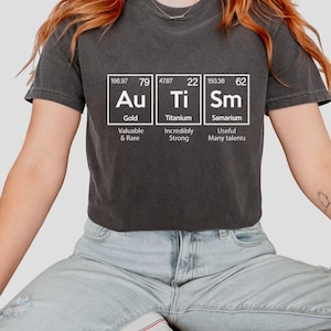 Autism Awareness T-shirt, Comfort Colors,Unique Periodic Table Symbols Tee, Supporter Gift Shirt, Puzzle Piece Top, Neurodiversity.