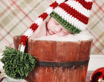 Crochet Christmas Elf Hat - Baby Christmas Hat - Newborn Elf Outfit - Baby Elf, Newborn Elf, Christmas Photo Prop, Santa Hat