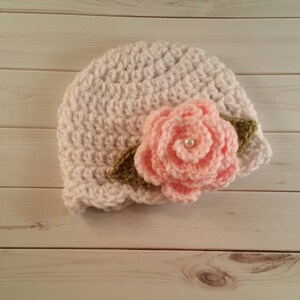 Crochet Baby Hat, Crochet flower hat, baby girl hat, childrens hat, flower hat, newborn hat, winter hat, girls flower hat image 2