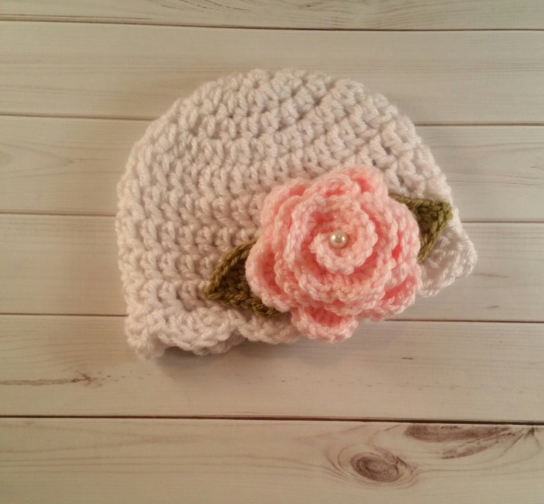 Crochet Baby Hat, Crochet flower hat, baby girl hat, childrens hat, flower hat, newborn hat, winter hat, girls flower hat image 2