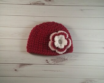 Baby flower hat, christmas hat, baby girl hat, crochet photo prop, newborn hat, crochet flower hat, valentines day hat, baby shower gift