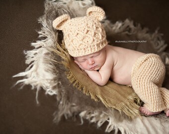 Crochet Bear Hat and Pant set, Pant Set Photography Prop, Teddy Bear Hat and Pants