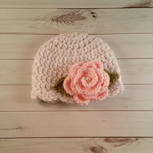 Crochet Baby Hat, Crochet flower hat, baby girl hat, childrens hat, flower hat, newborn hat, winter hat, girls flower hat image 3