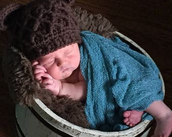 Crochet Newborn Bear Hat: Acrylic Baby Beanie, Photo Prop