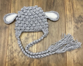 Crochet lamb gray hat, animal hat, spring Easter