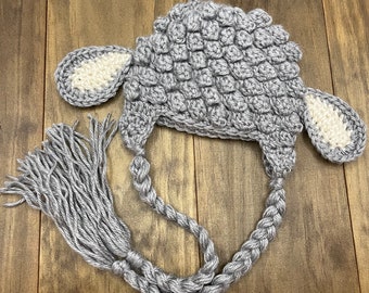 Gray Newborn Lamb Crochet Hat, Animal hat