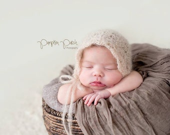 Mohair Lace Bonnet, Crochet Newborn Baby Bonnet, Newborn Photo Prop, Baby Girl Outfit