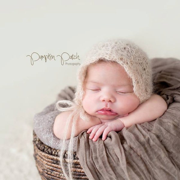 Mohair Lace Bonnet, Crochet Newborn Baby Bonnet, Newborn Photo Prop, Baby Girl Outfit