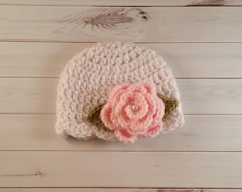 Crochet Baby Hat, Crochet flower hat, baby girl hat, childrens hat, flower hat, newborn hat, winter hat, girls flower hat