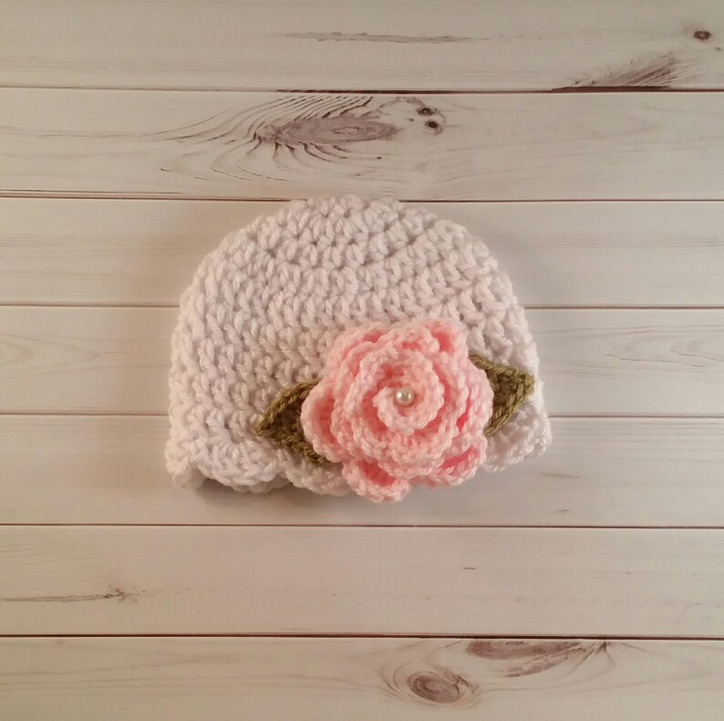 Crochet Baby Hat, Crochet flower hat, baby girl hat, childrens hat, flower hat, newborn hat, winter hat, girls flower hat image 1