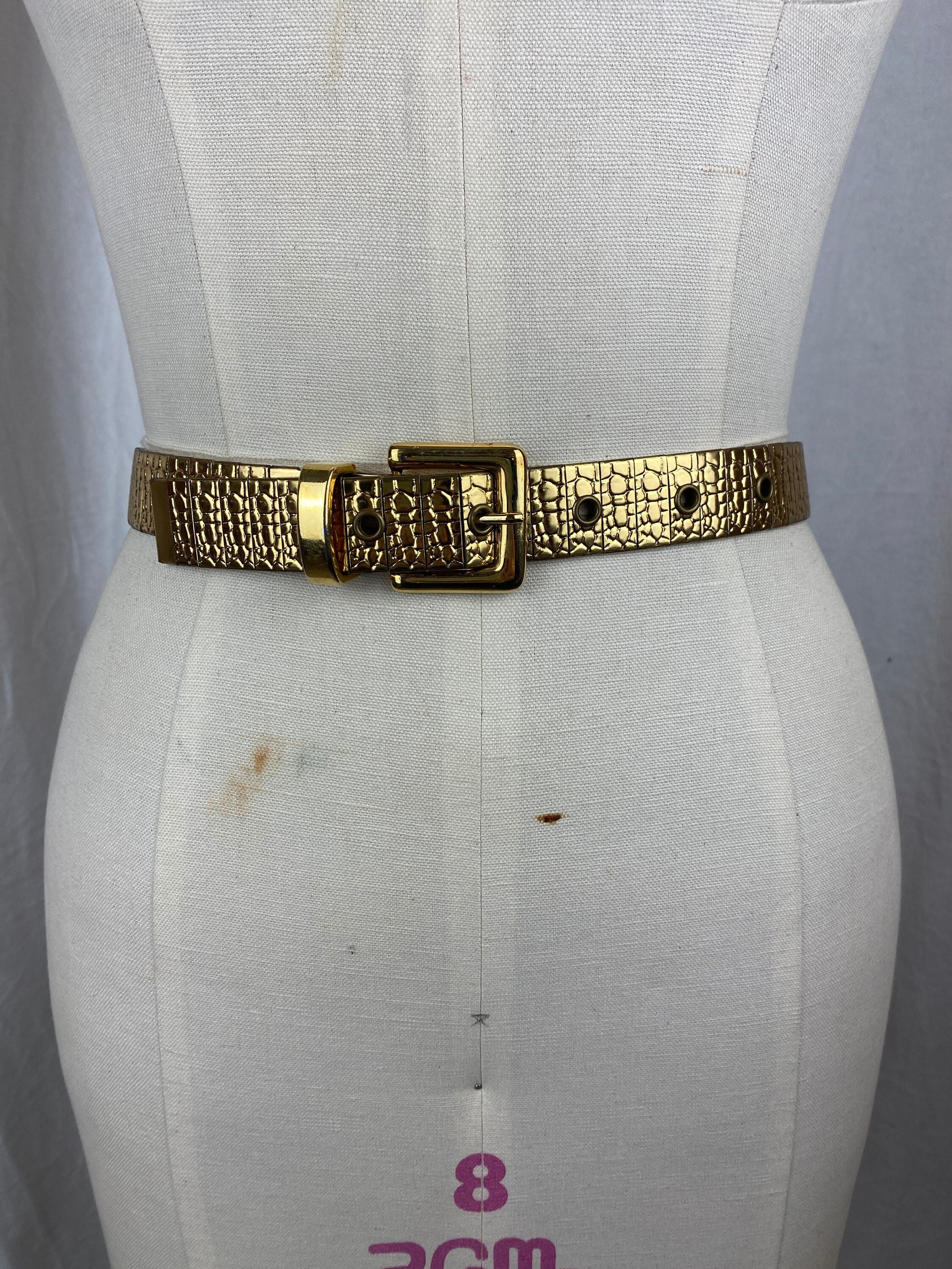?ACCNY Vintage ‘80’s big satellite buckle, skinny snakeskin adjustable belt Snakeskin Belt - Etsy main image 3
