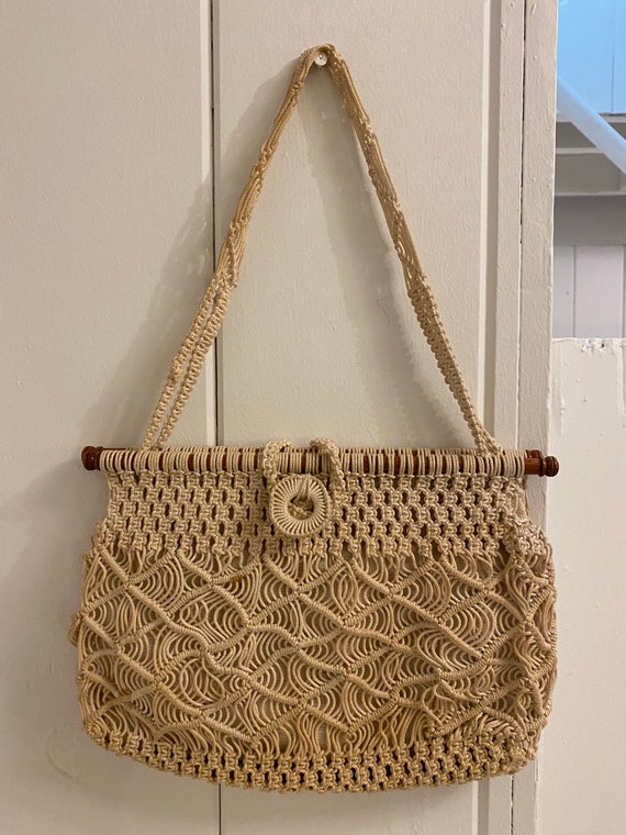 90's Rainbow Macramé Wooden Circle Handle Handbag main image 0