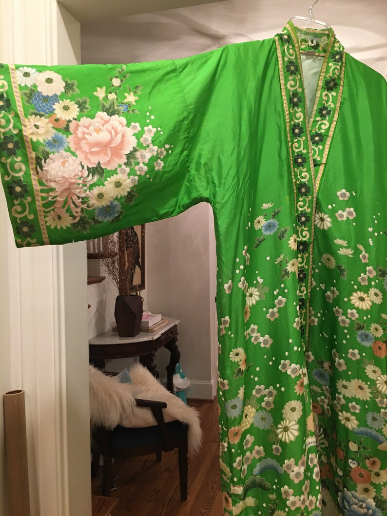 Fantastic Vintage Green Silk Japanese Robe. Vibrant Color W/ Etsy