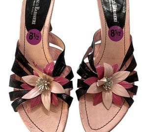 Franco Barbieri Vintage Made In Italy Blumen Leder Absatzhöhe 8,5 Damen Pink